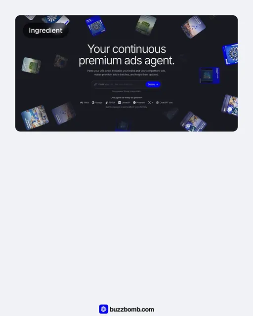 Video for BuzzBomb: "Built for each platform's formats.". Before after wipe, 6.0 s, light palette.