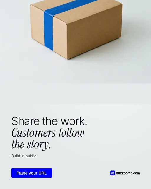 Video for BuzzBomb: "Share the work. Customers follow the story.". Doc motion loop, 6.0 s, light palette.