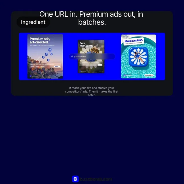 Video for BuzzBomb: "Built for each platform's formats.". Before after wipe, 6.0 s, dark palette.