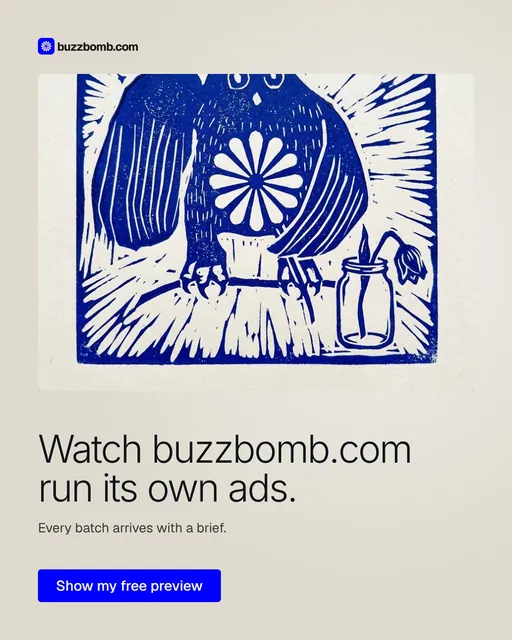Video for BuzzBomb: "Watch buzzbomb.com run its own ads.". Doc motion loop, 7.0 s, light palette.