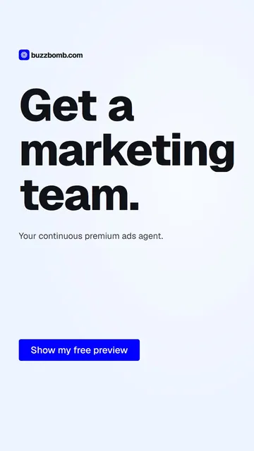 Video for BuzzBomb: "Get a marketing team.". Doc motion loop, 7.0 s, light palette.