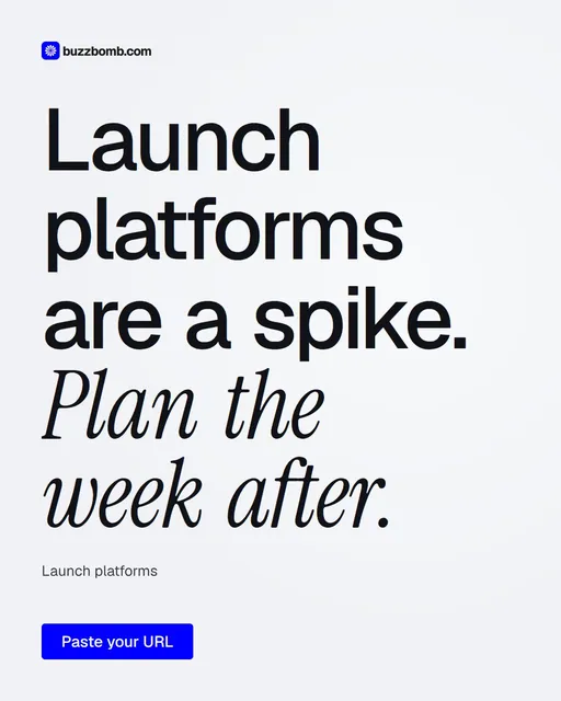 Video for BuzzBomb: "Launch platforms are a spike. Plan the week after.". Doc motion loop, 7.0 s, light palette.