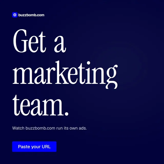 Video for BuzzBomb: "Get a marketing team.". Doc motion loop, 7.0 s, dark palette.