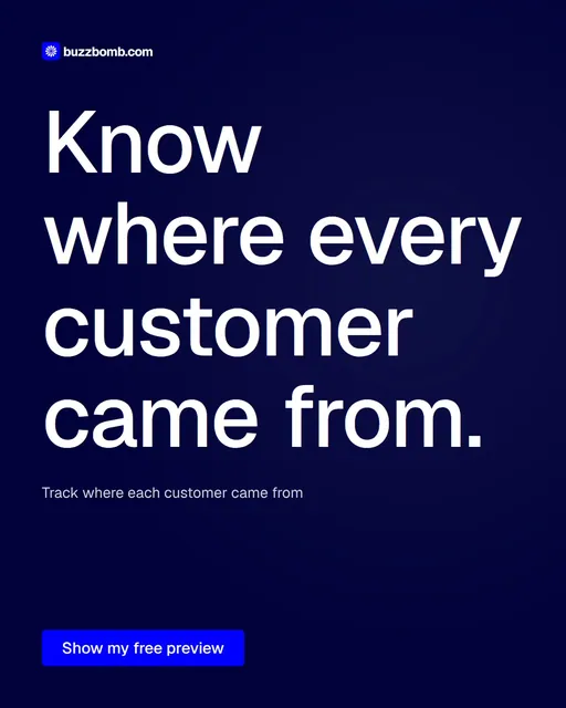 Video for BuzzBomb: "Know where every customer came from.". Doc motion loop, 8.0 s, dark palette.