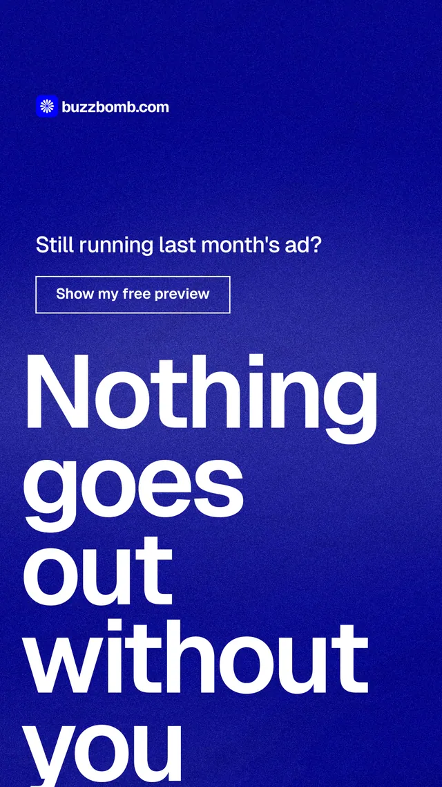 Instagram story for BuzzBomb: "Nothing goes out without you". Cyanotype style, oversized layout, dark palette in blue.
