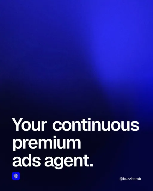 Video for BuzzBomb: "Your continuous premium ads agent.". Shader loop, 6.0 s, dark palette.