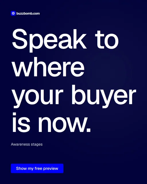 Video for BuzzBomb: "Speak to where your buyer is now.". Doc motion loop, 8.0 s, dark palette.