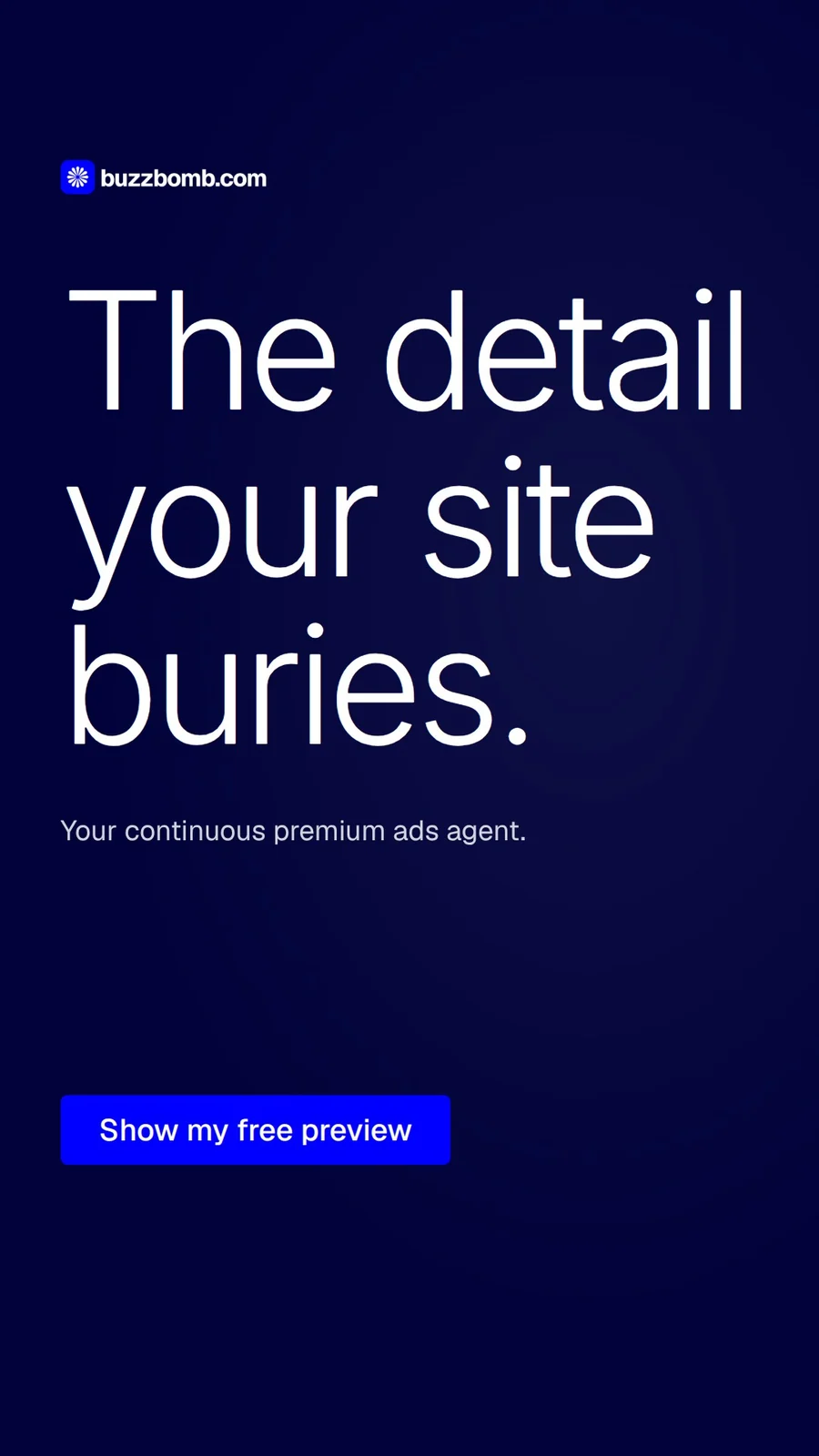 Video for BuzzBomb: "The detail your site buries.". Doc motion loop, 6.0 s, dark palette.