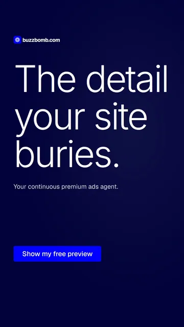 Video for BuzzBomb: "The detail your site buries.". Doc motion loop, 6.0 s, dark palette.