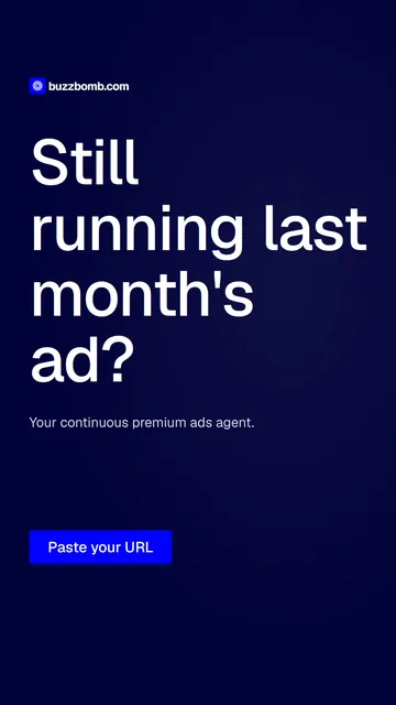 Video for BuzzBomb: "Still running last month's ad?". Doc motion loop, 6.0 s, dark palette.