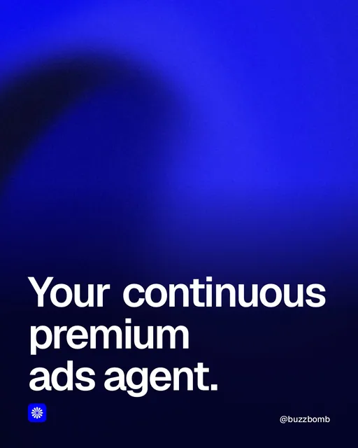 Video for BuzzBomb: "Your continuous premium ads agent.". Shader loop, 6.0 s, dark palette.