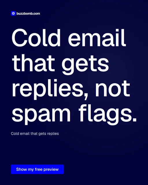 Video for BuzzBomb: "Cold email that gets replies, not spam flags.". Doc motion loop, 8.0 s, dark palette.