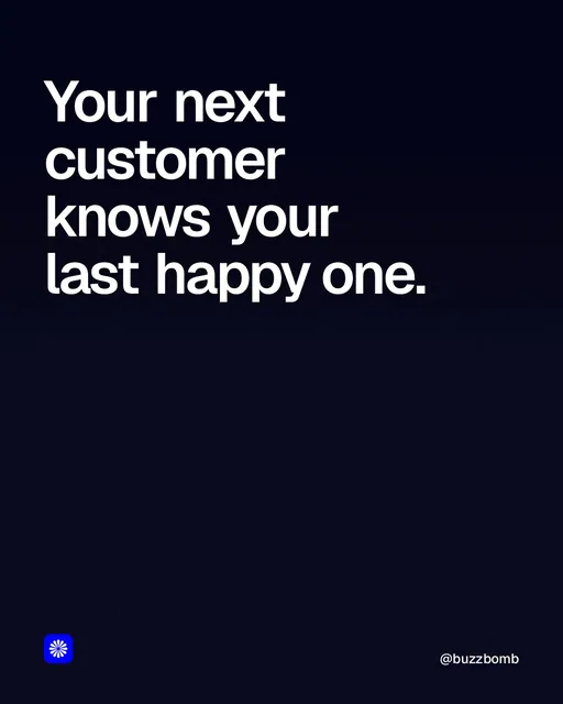 Video for BuzzBomb: "Your next customer knows your last happy one.". Shader loop, 6.0 s, dark palette.