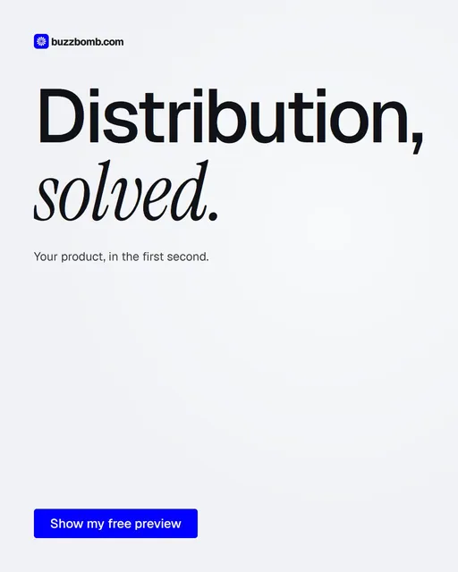 Video for BuzzBomb: "Distribution, solved.". Doc motion loop, 8.0 s, light palette.