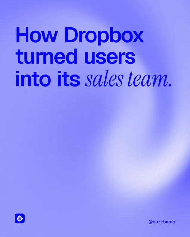 Instagram portrait post for BuzzBomb: "How Dropbox turned users into its sales team." Auto 4x5 style, technique:shader field layout, light palette in blue.