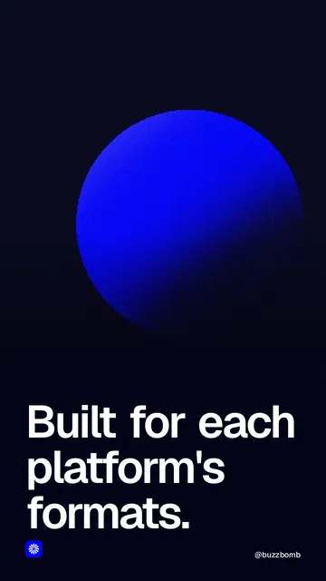 Video for BuzzBomb: "Built for each platform's formats.". Shader loop, 6.0 s, dark palette.