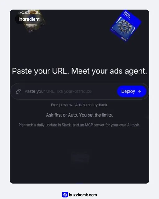 Video for BuzzBomb: "One URL in. Premium ads out, in batches.". Before after wipe, 6.0 s, dark palette.