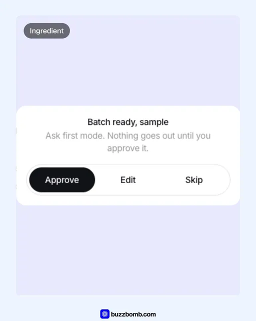 Video for BuzzBomb: "One agent for every ad platform". Before after wipe, 6.0 s, light palette.