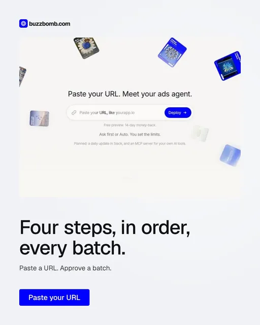 Video for BuzzBomb: "Four steps, in order, every batch.". Doc motion loop, 8.0 s, light palette.