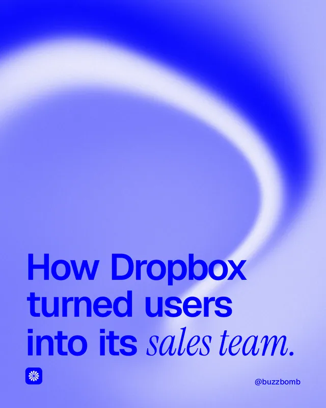 Instagram portrait post for BuzzBomb: "How Dropbox turned users into its sales team." Auto 4x5 style, technique:shader field layout, light palette in blue.