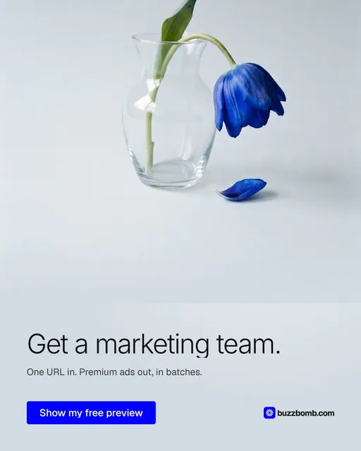Video for BuzzBomb: "Get a marketing team.". Doc motion loop, 7.0 s, light palette.