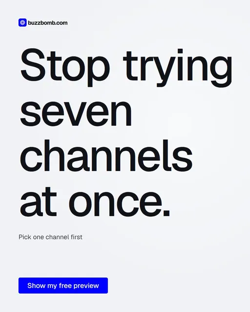 Video for BuzzBomb: "Stop trying seven channels at once.". Doc motion loop, 8.0 s, light palette.