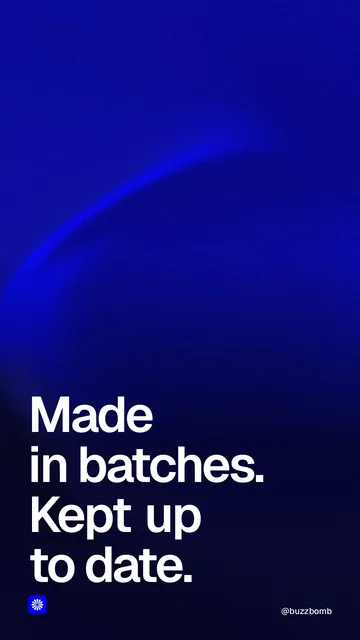 Video for BuzzBomb: "Made in batches. Kept up to date.". Shader loop, 6.0 s, dark palette.