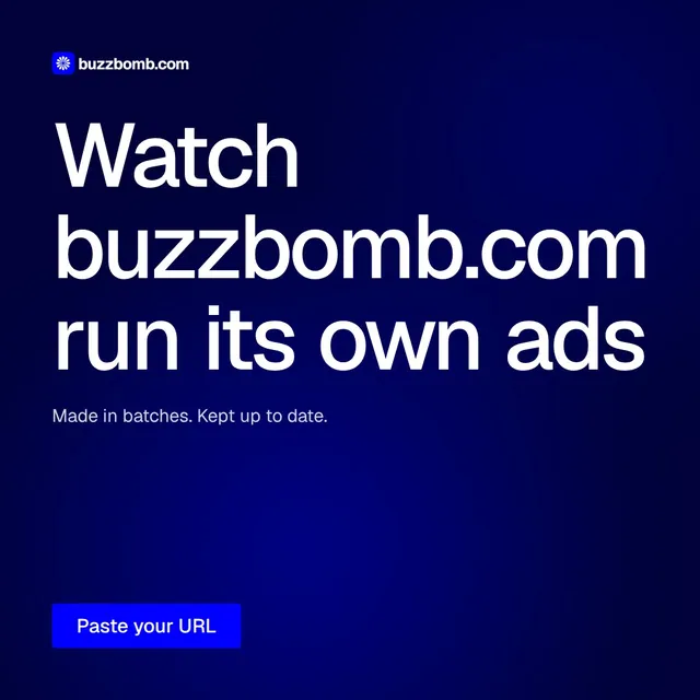 Video for BuzzBomb: "Watch buzzbomb.com run its own ads.". Doc motion loop, 7.0 s, dark palette.