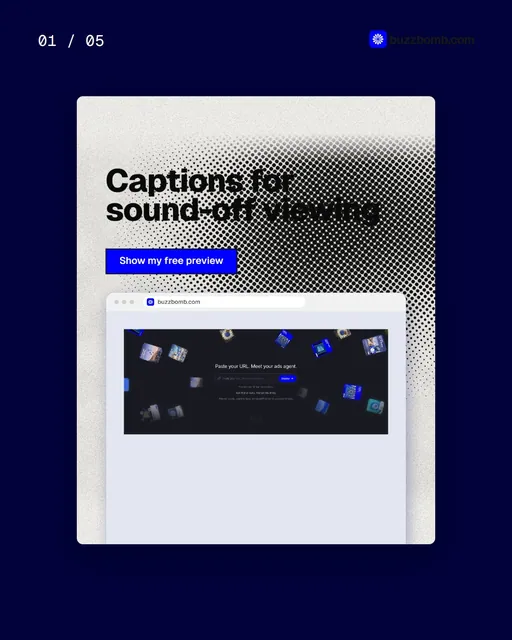Video for BuzzBomb. Ad flipbook, 7.5 s, dark palette.