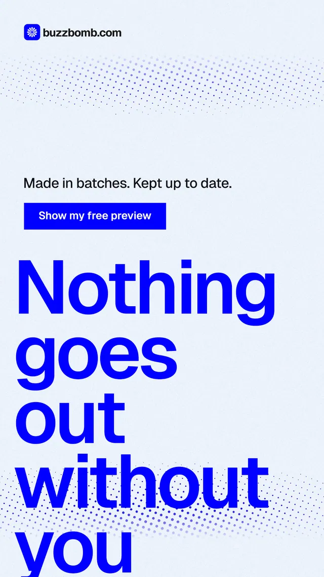 Instagram story for BuzzBomb: "Nothing goes out without you". Swiss style, oversized layout, light palette in white, blue.