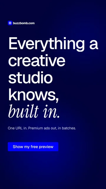 Video for BuzzBomb: "Everything a creative studio knows, built in.". Doc motion loop, 7.0 s, dark palette.