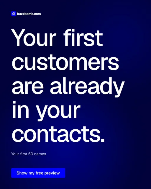 Video for BuzzBomb: "Your first customers are already in your contacts.". Doc motion loop, 6.0 s, dark palette.