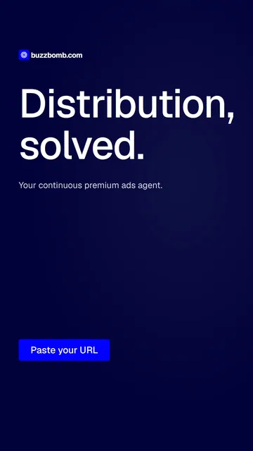 Video for BuzzBomb: "Distribution, solved.". Doc motion loop, 8.0 s, dark palette.