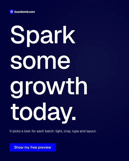 Video for BuzzBomb: "Spark some growth today.". Doc motion loop, 8.0 s, dark palette.