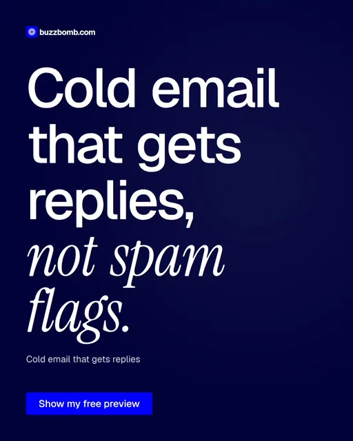 Video for BuzzBomb: "Cold email that gets replies, not spam flags.". Doc motion loop, 6.0 s, dark palette.