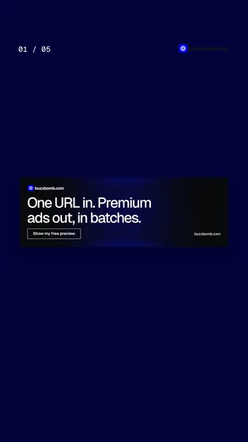 Video for BuzzBomb. Ad flipbook, 7.5 s, dark palette.