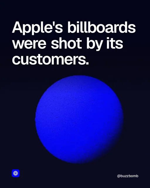 Video for BuzzBomb: "Apple's billboards were shot by its customers.". Shader loop, 6.0 s, dark palette.