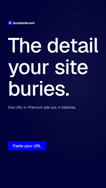 Video for BuzzBomb: "The detail your site buries.". Doc motion loop, 7.0 s, dark palette.