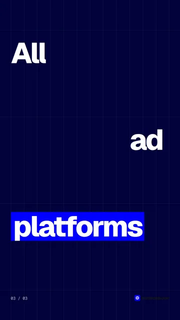 Video for BuzzBomb: "Built to make ads in each platform's own formats.". Kinetic type grid, 6.0 s, dark palette.