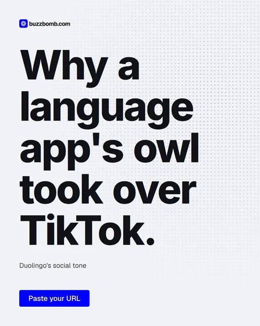 Video for BuzzBomb: "Why a language app's owl took over TikTok.". Doc motion loop, 6.0 s, light palette.