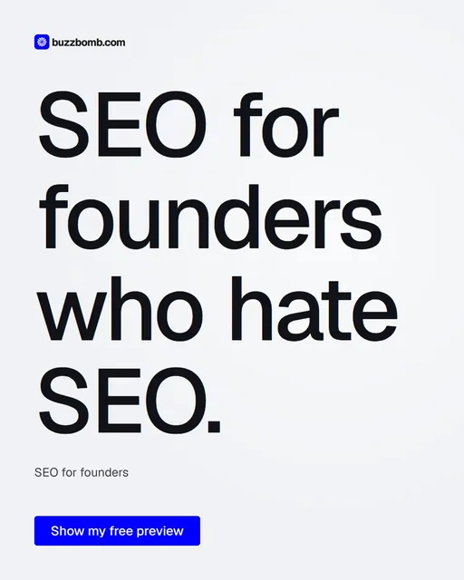Video for BuzzBomb: "SEO for founders who hate SEO.". Doc motion loop, 6.0 s, light palette.