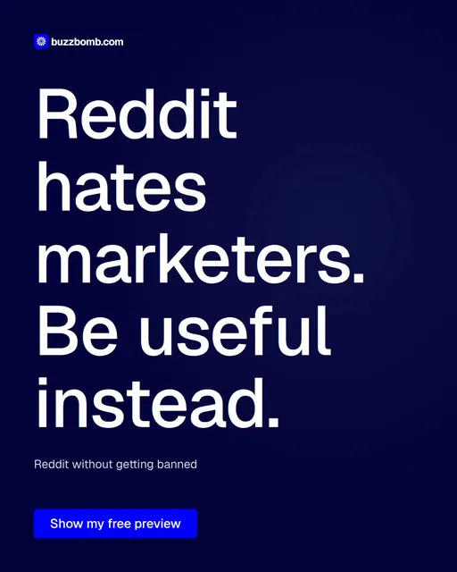 Video for BuzzBomb: "Reddit hates marketers. Be useful instead.". Doc motion loop, 7.0 s, dark palette.