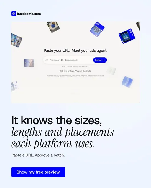 Video for BuzzBomb: "It knows the sizes, lengths and placements each platform uses.". Doc motion loop, 7.0 s, light palette.