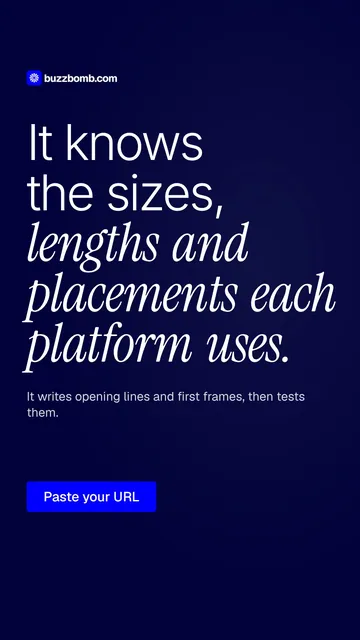 Video for BuzzBomb: "It knows the sizes, lengths and placements each platform uses.". Doc motion loop, 6.0 s, dark palette.