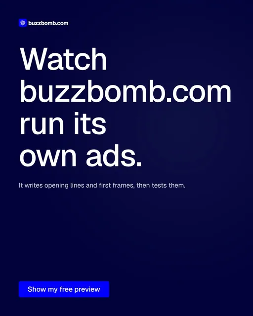 Video for BuzzBomb: "Watch buzzbomb.com run its own ads.". Doc motion loop, 8.0 s, dark palette.