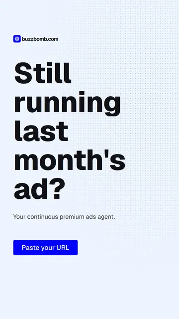 Video for BuzzBomb: "Still running last month's ad?". Doc motion loop, 8.0 s, light palette.