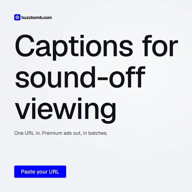 Video for BuzzBomb: "Captions for sound-off viewing". Doc motion loop, 6.0 s, light palette.