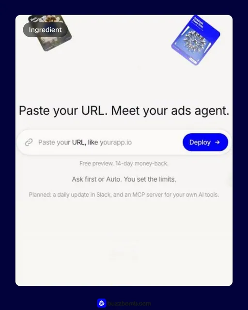 Video for BuzzBomb: "Your continuous premium ads agent.". Before after wipe, 6.0 s, light palette.