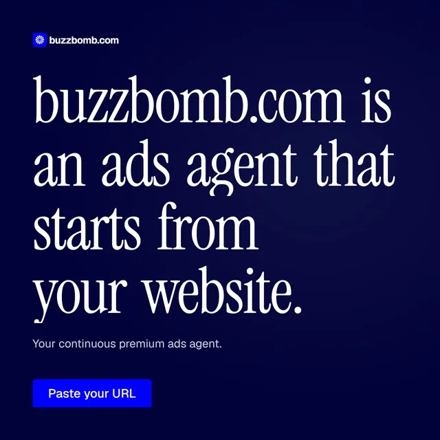 Video for BuzzBomb: "buzzbomb.com is an ads agent that starts from your website.". Doc motion loop, 8.0 s, dark palette.
