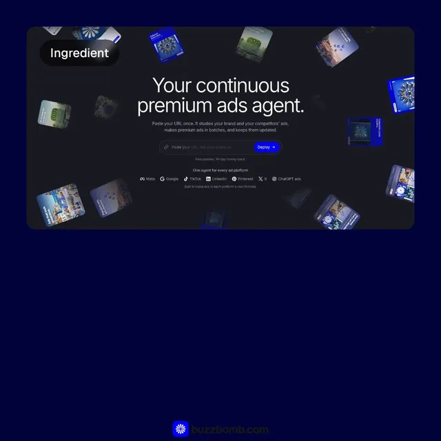 Video for BuzzBomb: "Finished ads, priced by the month.". Before after wipe, 6.0 s, dark palette.